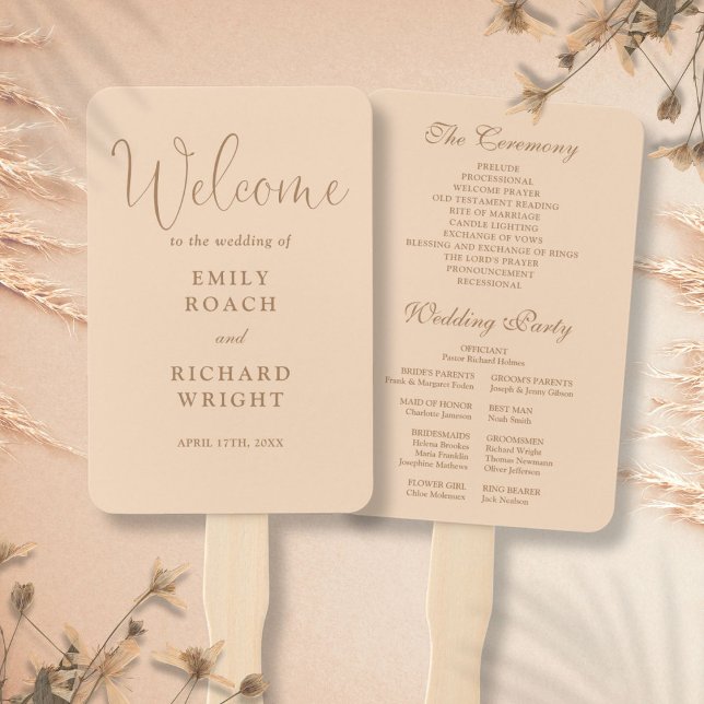 Soft Peach Elegante Script Wedding Program Fächer (Soft Peach Elegant Script Wedding Program Hand Fan)