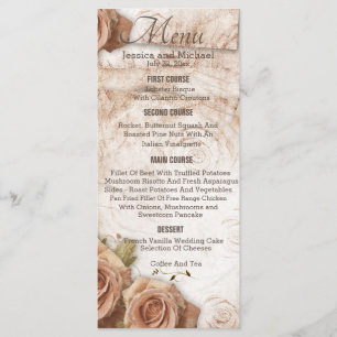 Soft Peach farbige Rose Hochzeit Menükarte