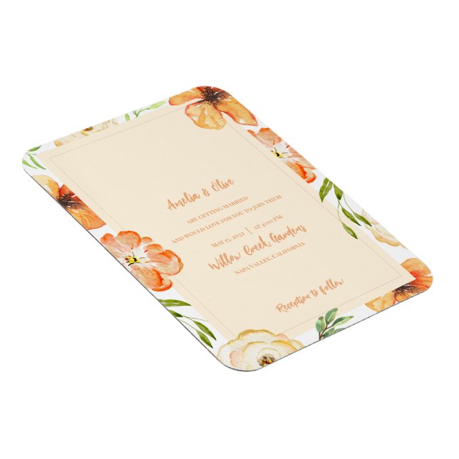 Soft Peach Floral Magnetic Wedding Invitation Magnet (Rechte Seite)