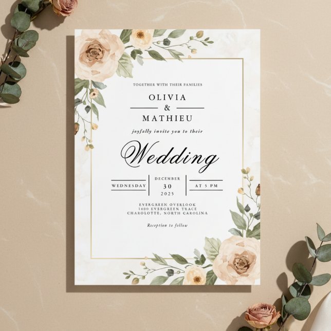 Soft Peach Foliage Accent Wedding Einladung (Von Creator hochgeladen)