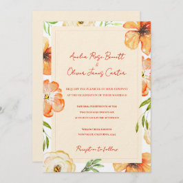 Soft Peach Garden Meadow Floral Wedding Invitation Einladung