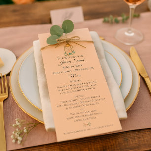 Soft Peach Garden Wedding Menükarte