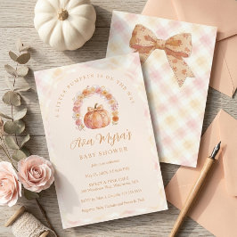 Soft Peach Gingham Pumpkin Baby Shower TMF26 Einladung