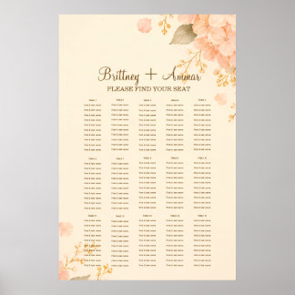 Soft Peach & Gold Hortensien Blumen Hochzeitsbestu Poster