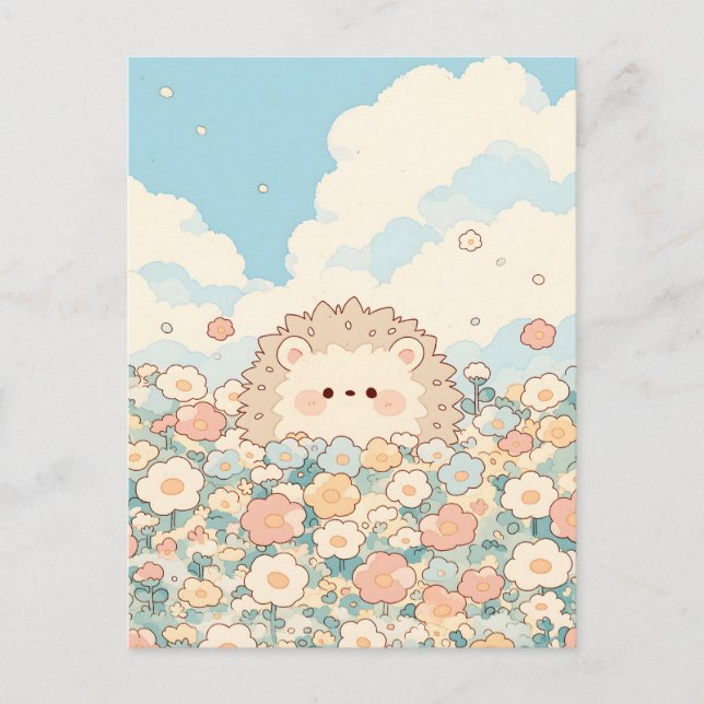 Soft Peach Meadow Kawaii Hedgehog Postkarte (Vorderseite)