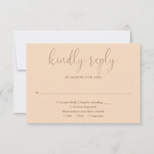 Soft Peach Moderner Chic Elegante Script Hochzeit RSVP Karte