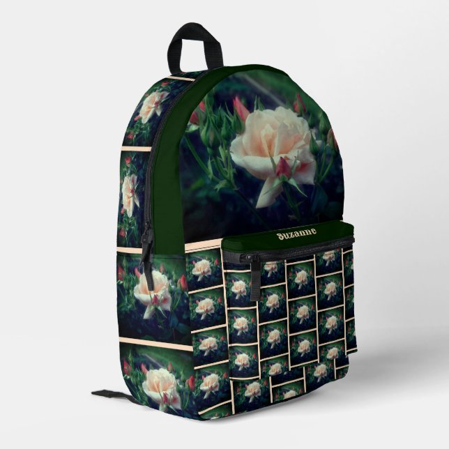 Soft Peach Rose Blume Natur Personalisiert Bedruckter Rucksack (Rückseitige Ecke links)