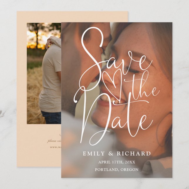 Soft Peach Wedding 2 Foto Elegantes Skript Save The Date (Vorne/Hinten)
