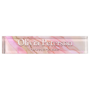 Soft Pink Alcohol Tinte Art Desk Namplate Namensplakette