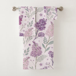 Soft Pink and Purple Lilac Floral Pattern   Badhandtuch Set