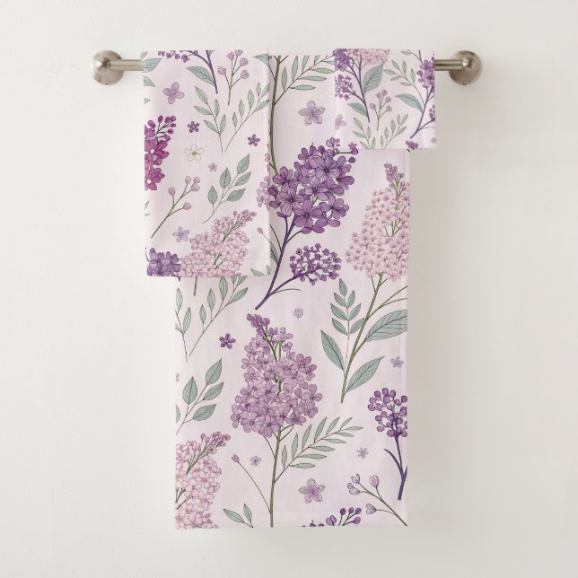 Soft Pink and Purple Lilac Floral Pattern   Badhandtuch Set (Insitu)