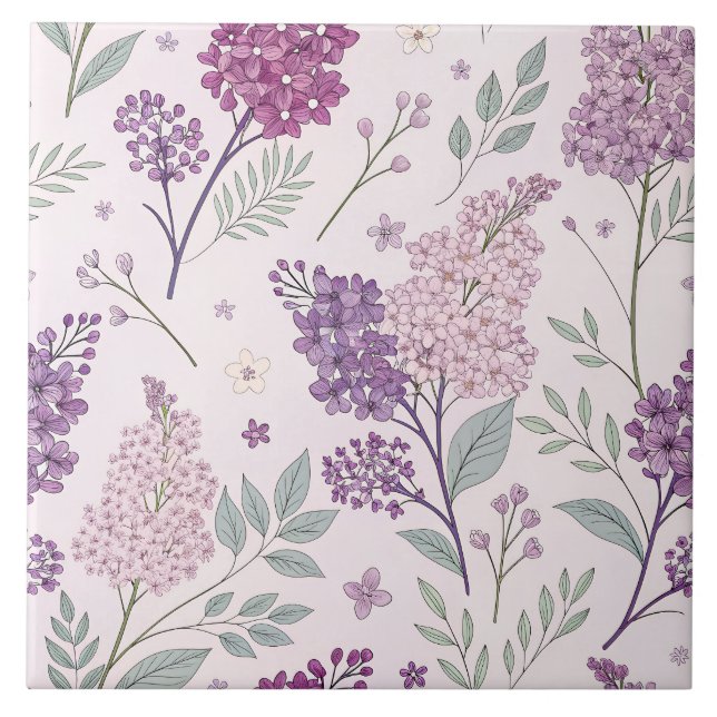 Soft Pink and Purple Lilac Floral Pattern   Fliese (Vorderseite)