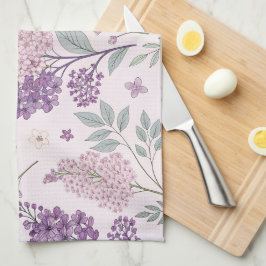 Soft Pink and Purple Lilac Floral Pattern   Geschirrtuch