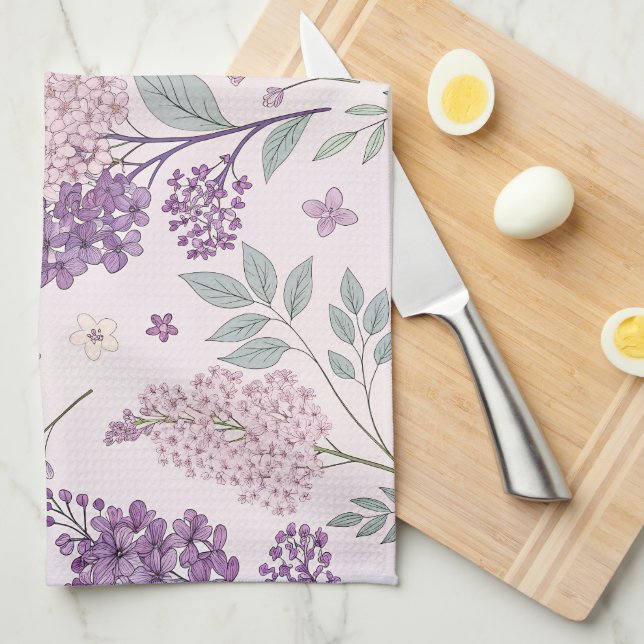 Soft Pink and Purple Lilac Floral Pattern   Geschirrtuch (Viertel Falte)