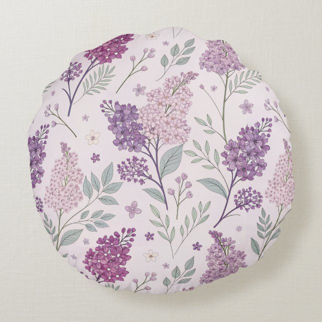 Soft Pink and Purple Lilac Floral Pattern   Rundes Kissen (Rückseite)