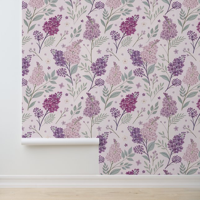 Soft Pink and Purple Lilac Floral Pattern   Tapete (Anwendung)