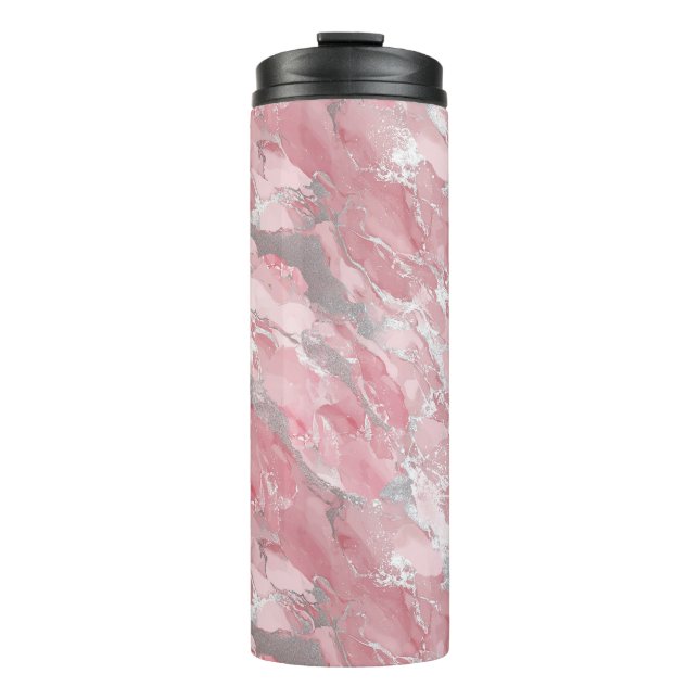 Soft Pink and Silver Marble-Like Pattern Thermosbecher (Vorderseite)