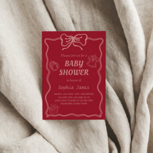 Soft Pink Baby Dusche mit Baby Icons & Bow Frame Einladung