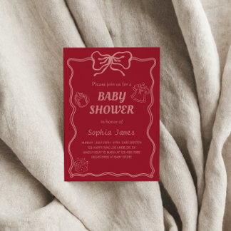 Soft Pink Baby Dusche mit Baby Icons & Bow Frame Einladung