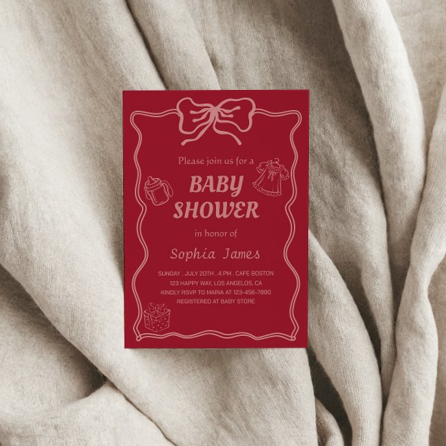 Soft Pink Baby Dusche mit Baby Icons & Bow Frame Einladung (Von Creator hochgeladen)