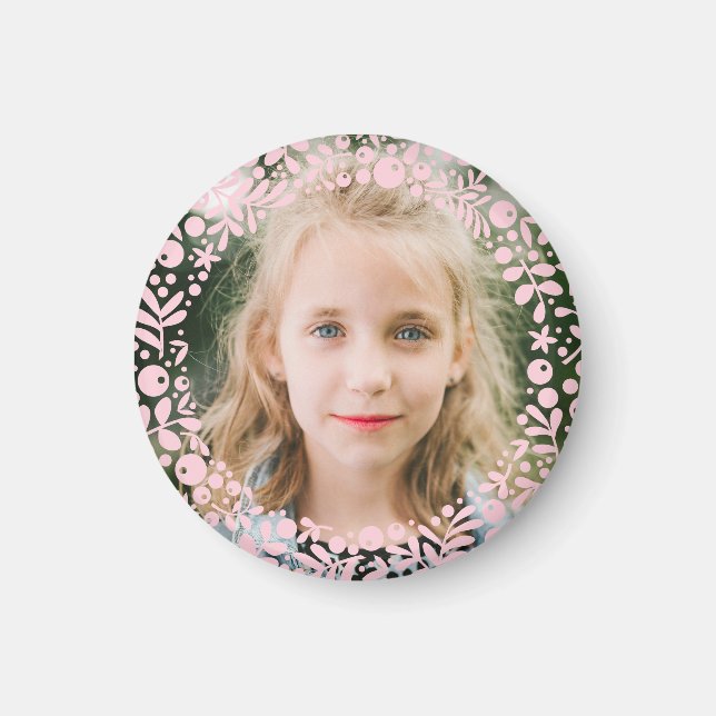 Soft Pink Berry Border Frame Photo Magnet (Vorne)