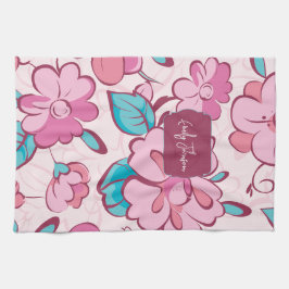 Soft Pink Bloom Floral Pattern Custom Name Geschirrtuch