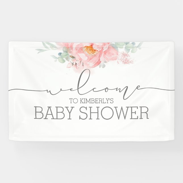 Soft Pink Blume Baby Dusche Begrüßungsbanner Banner (Horizontal)