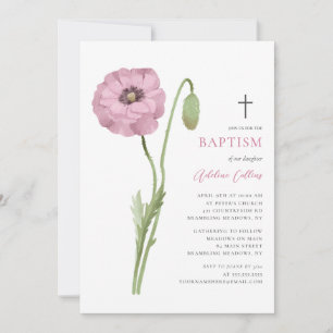 Soft Pink Blume Blossom Elegantes Script Taufe Einladung