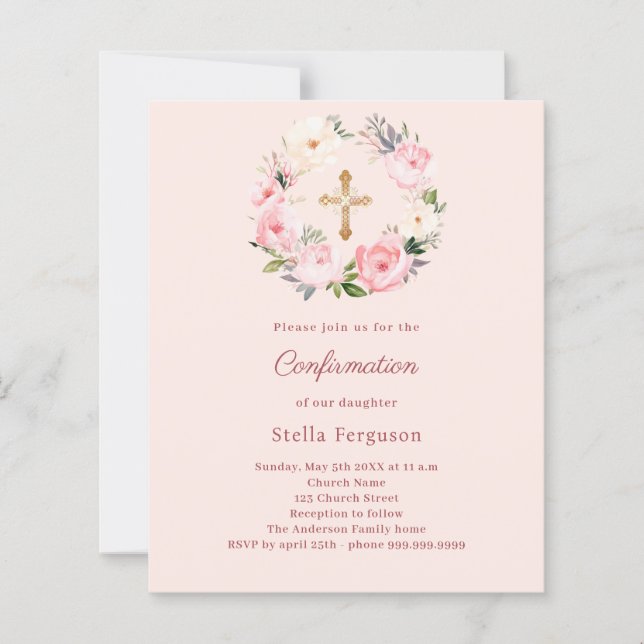 Soft pink blush florals Confirmation invitation (Vorderseite)