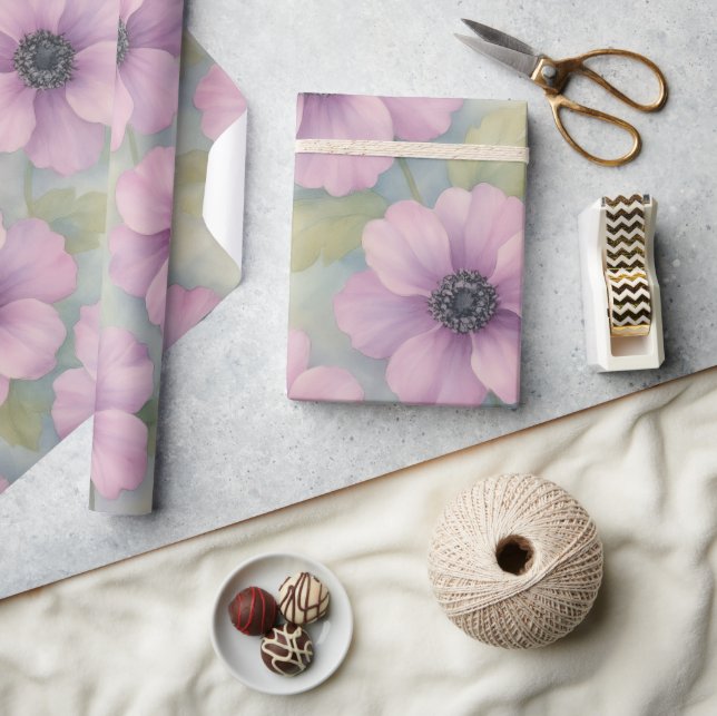 Soft Pink Botanical Floral Wrapping Paper Geschenkpapier (Kunsthandwerk)