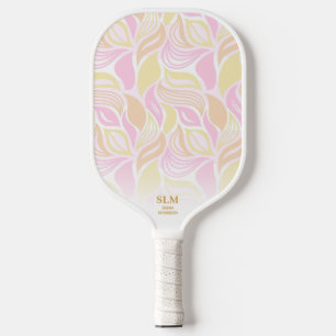 Soft Pink Botanical Leaf Pattern Custom Monogram Pickleball Schläger