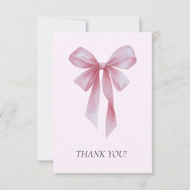 Soft Pink Bow Girl Baby Shower Dankeskarte (Vorderseite)