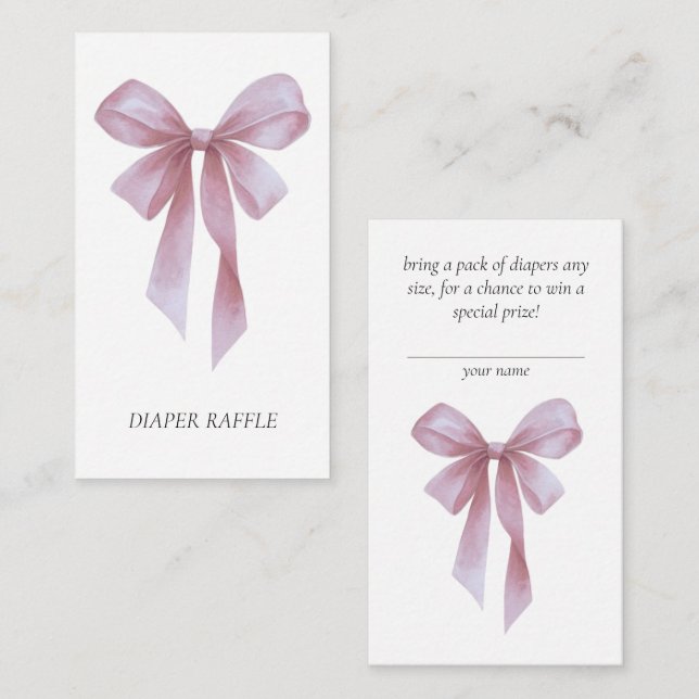 Soft Pink Bow Girl Baby Shower Diaper Raffle Begleitkarte (Vorne/Hinten)
