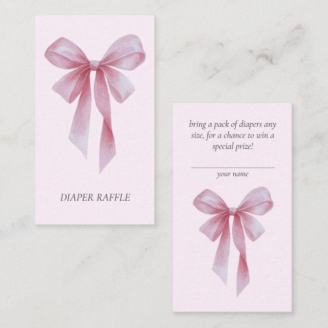 Soft Pink Bow Girl Baby Shower Diaper Raffle Begleitkarte (Vorne/Hinten)
