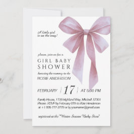 Soft Pink Bow Girl Baby Shower Einladung