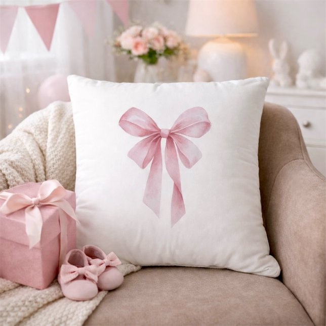 Soft Pink Bow Girl Baby Shower Kissen (Soft Pink Bow Girl Baby Shower Throw Pillow)