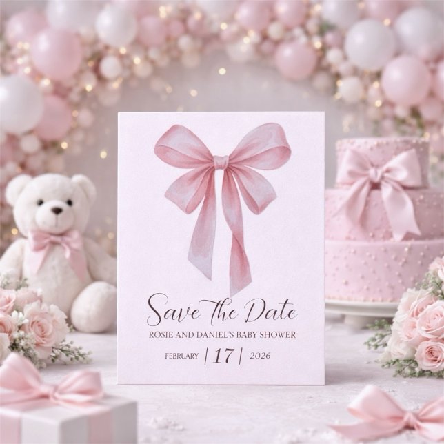 Soft Pink Bow Girl Baby Shower Save The Date (Soft Pink Bow Girl Baby Shower Save The Date)