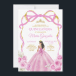 Soft Pink Bow Princess Gold Crown Quinceañera Einladung<br><div class="desc">EDITABLE Soft Pink Bow Prinzessin Gold Crown Quinceañera Einladung Elegant Soft Pink Blumen Prinzessin Kostüme Quinceañera Girl Birthday Invite Gold Crown Mis Quince Anos,  15. Geburtstagsparty</div>