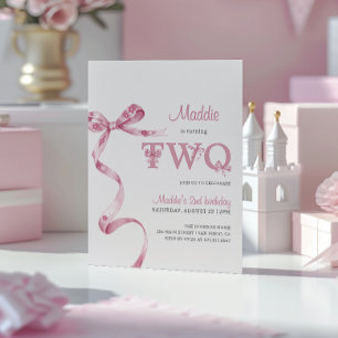 Soft Pink Bow Zweite Geburtstagskarte Einladung