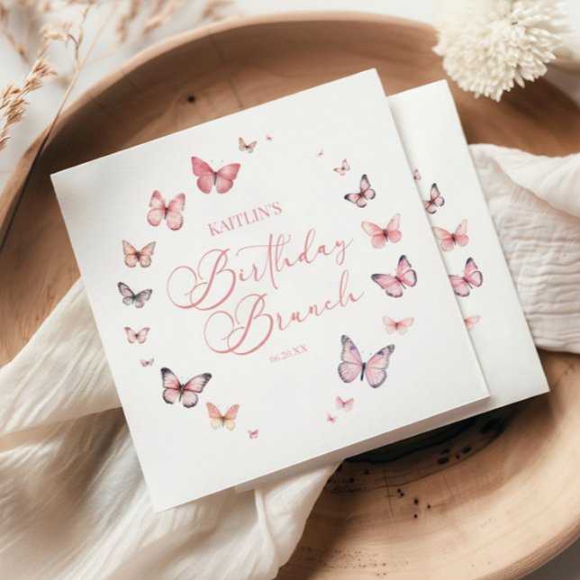 Soft Pink Butterfly Geburtstagsfeier Party Serviette (Von Creator hochgeladen)