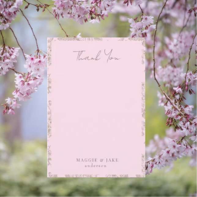 Soft Pink Chinoiserie Elegant Wedding Vielen Dank Dankeskarte (Von Creator hochgeladen)