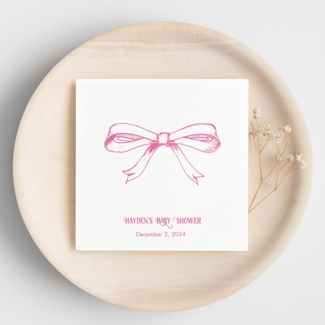 Soft Pink Coquette Bow Personalisiert Napkin Serviette (Von Creator hochgeladen)