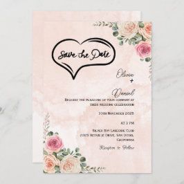 Soft Pink Cream Floral Wedding Save the Date  Einladung