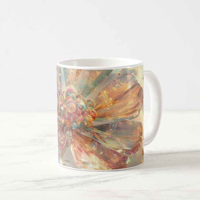 Soft Pink Crystal Blume Digitale Kunst Kaffeetasse (VorderseiteRechts)