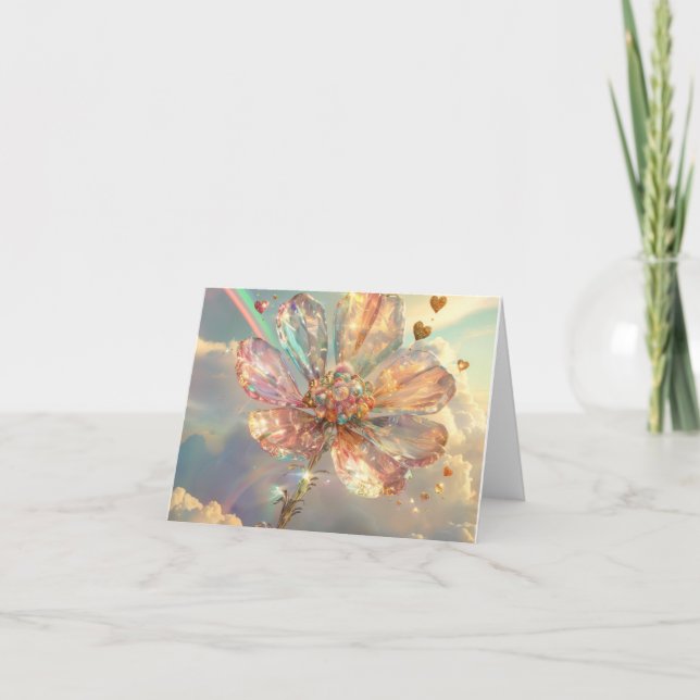 Soft Pink Crystal Blume Feiertagskarte (Vorderseite)