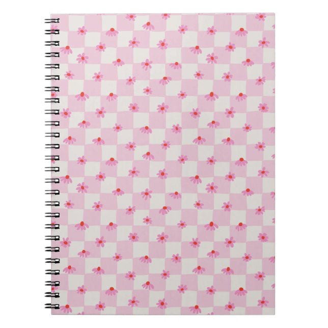 Soft Pink Daisy Checkerboard Floral Pattern Notizblock (Vorderseite)