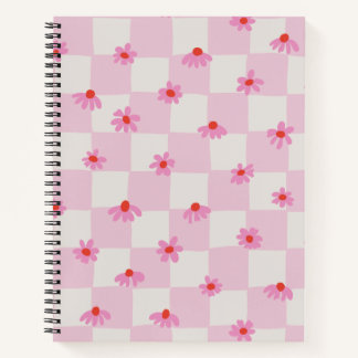 Soft Pink Daisy Checkerboard Floral Pattern Notizbuch