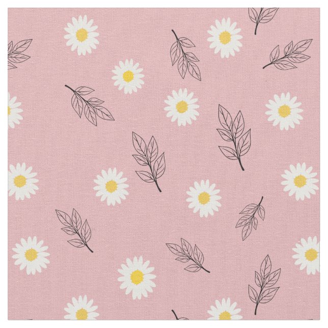 Soft Pink Daisy Scatter Combed Cotton Fabric Stoff (Nahaufnahme)