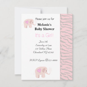Soft Pink Elephant Baby Dusche Einladung