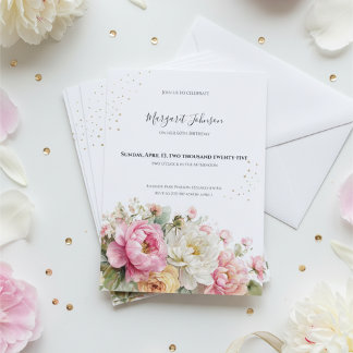 Soft Pink Floral 60th Birthday Einladung